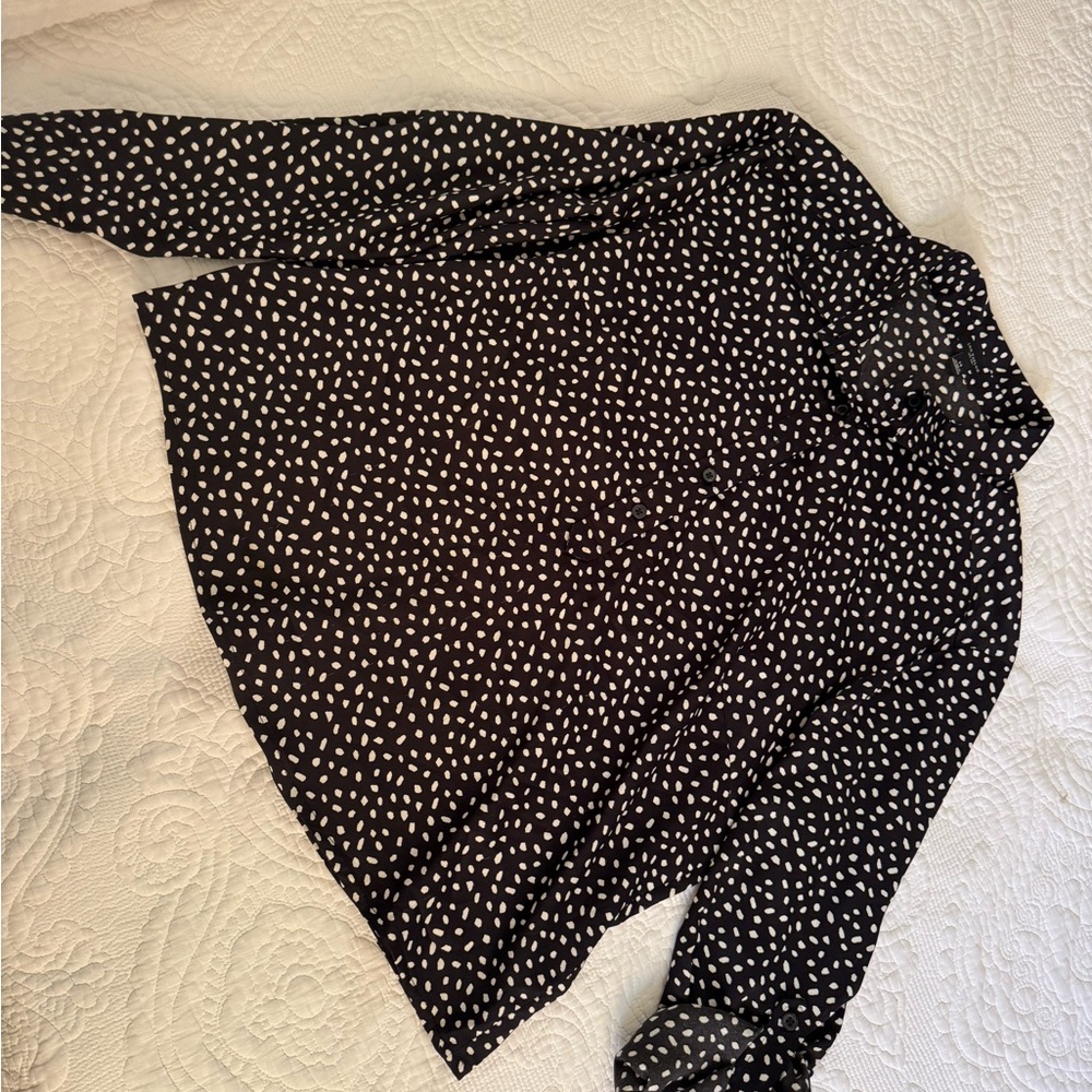 Ann Taylor Black and White Polka Dot Button Down Shirt